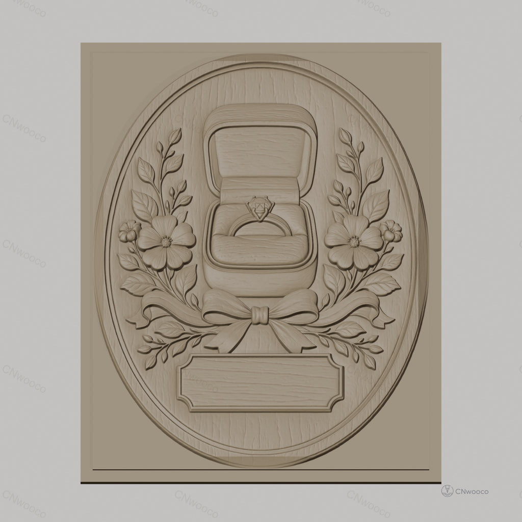 Fichier CNC & impression 3D bague de fiançailles, boîte à bijoux, fleurs et ruban, haute qualité relief STL