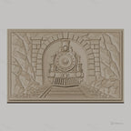 Fichier CNC & impression 3D train à vapeur sortie tunnel, rochers et voies ferrées, haute qualité relief STL