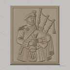 Fichier CNC & impression 3D joueur de cornemuse écossais, costume traditionnel, relief détaillé, haute qualité relief STL