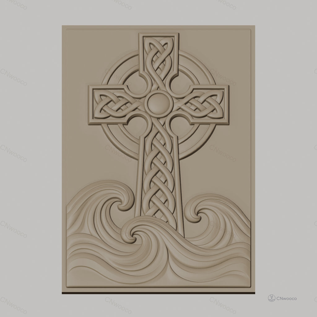 Fichier CNC & impression 3D croix celtique, vagues stylisées en relief, haute qualité relief STL