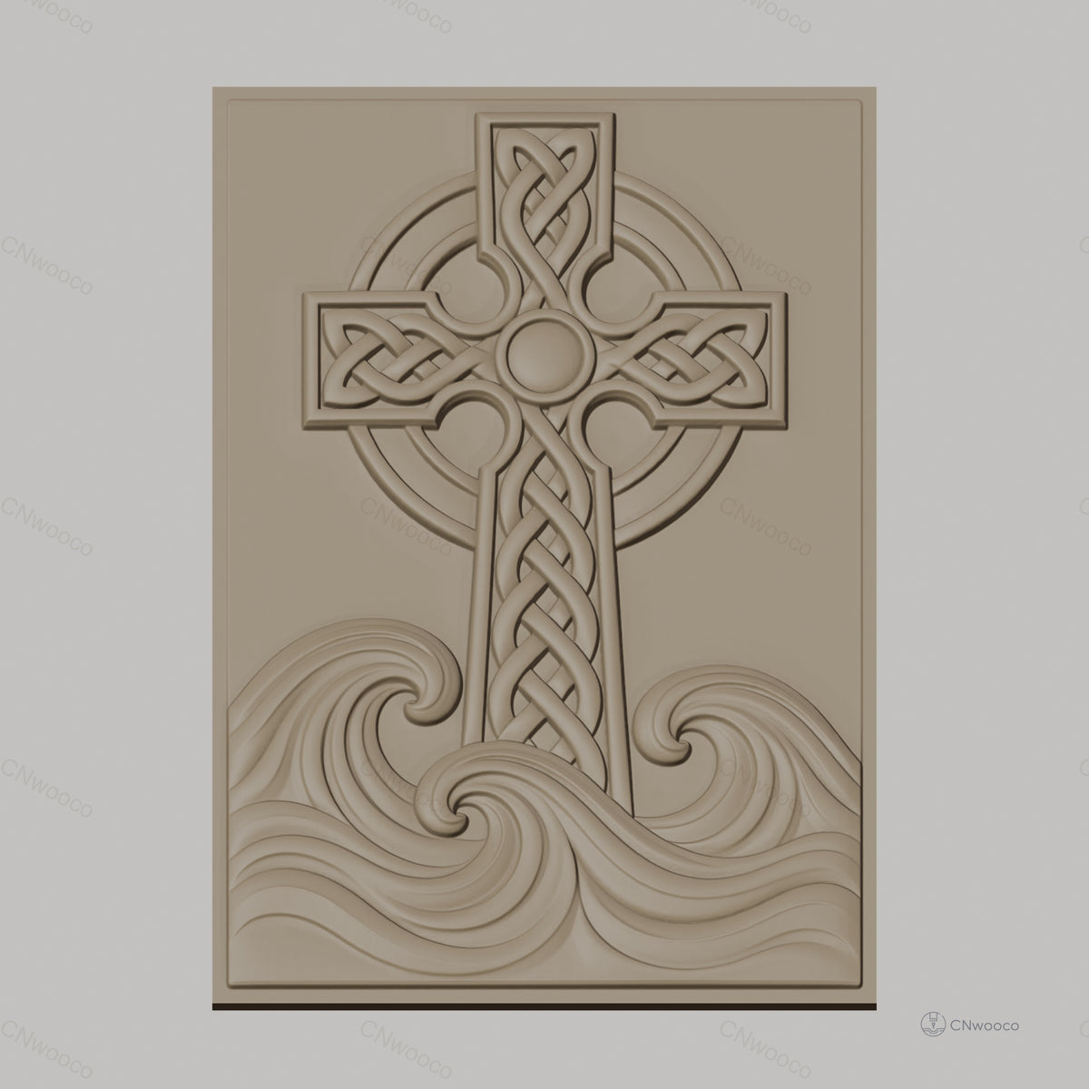 Fichier CNC & impression 3D croix celtique, vagues stylisées en relief, haute qualité relief STL