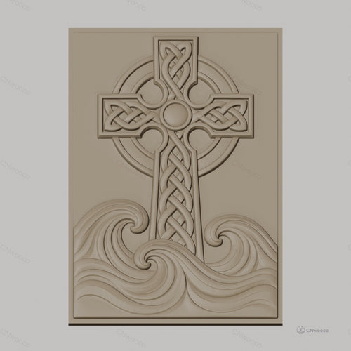 Fichier CNC & impression 3D croix celtique, vagues stylisées en relief, haute qualité relief STL