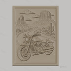 Fichier CNC & impression 3D moto sur route désertique, relief paysage cactus haute qualité relief STL