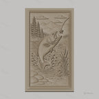 Fichier CNC & impression 3D poisson sautant, paysage nature, montagnes, arbres et eau, haute qualité relief STL