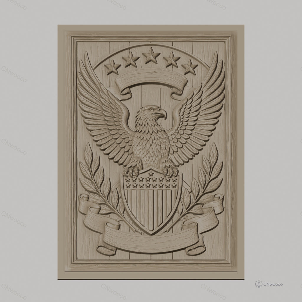 Fichier CNC & impression 3D aigle emblème, bouclier étoiles et feuilles, haute qualité relief STL