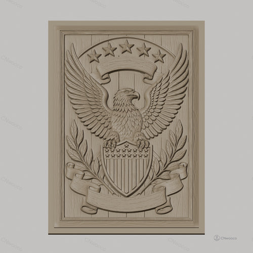 Fichier CNC & impression 3D aigle emblème, bouclier étoiles et feuilles, haute qualité relief STL
