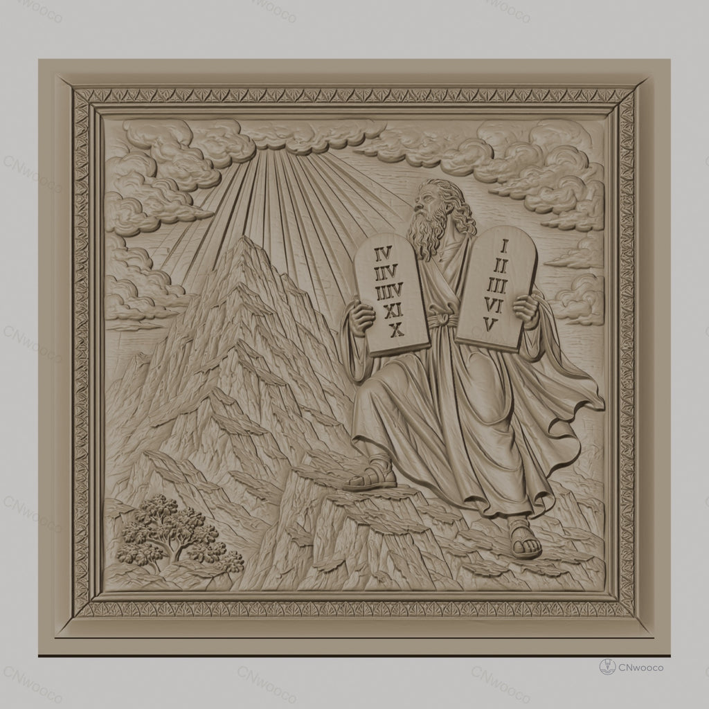 Fichier CNC & impression 3D Moïse et les dix commandements, scène biblique sur montagne, haute qualité relief STL