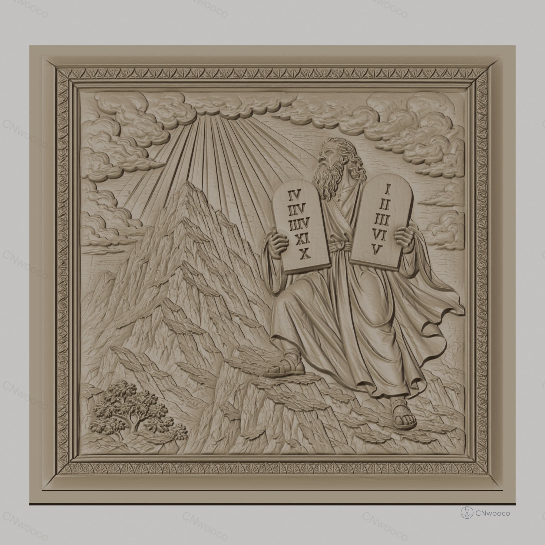 Fichier CNC & impression 3D Moïse et les dix commandements, scène biblique sur montagne, haute qualité relief STL