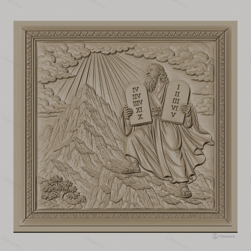 Fichier CNC & impression 3D Moïse et les dix commandements, scène biblique sur montagne, haute qualité relief STL