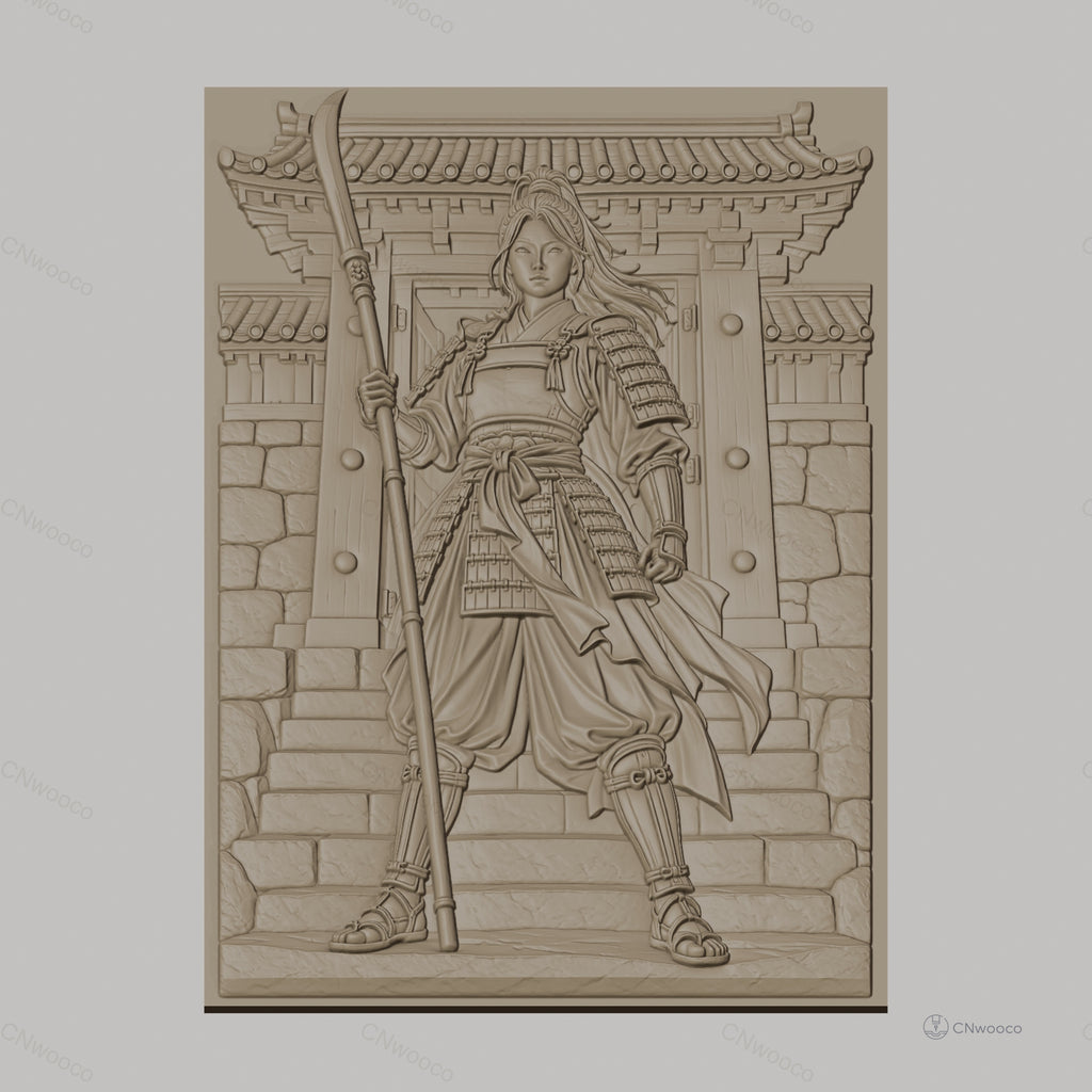 Fichier CNC & impression 3D guerrière samouraï, armure et porte traditionnelle, haute qualité relief STL