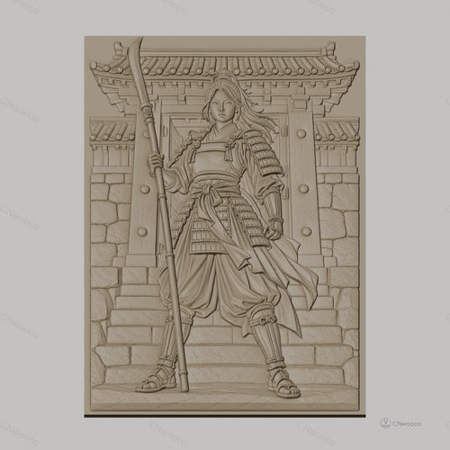 Fichier CNC & impression 3D guerrière samouraï, armure et porte traditionnelle, haute qualité relief STL