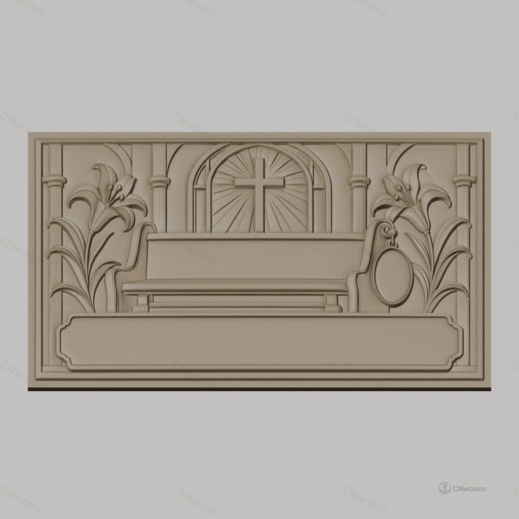 Fichier CNC & impression 3D relief religieux, croix, lys, cadre vide, haute qualité relief STL