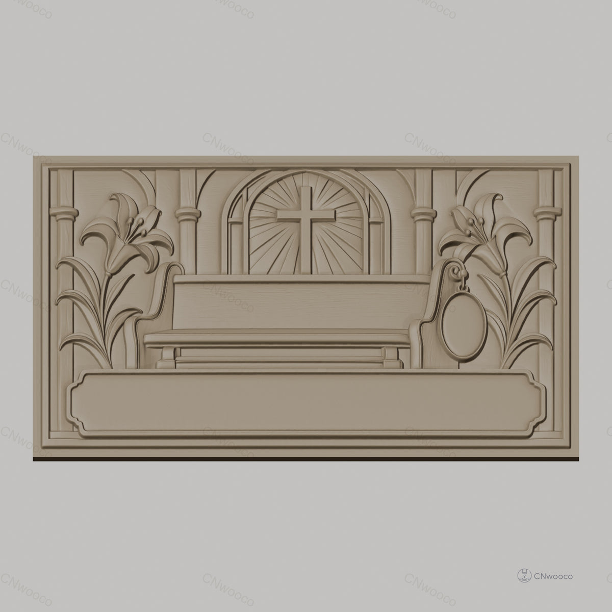 Fichier CNC & impression 3D relief religieux, croix, lys, cadre vide, haute qualité relief STL