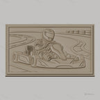 Fichier CNC & impression 3D karting, pilote en course sur circuit, haute qualité relief STL