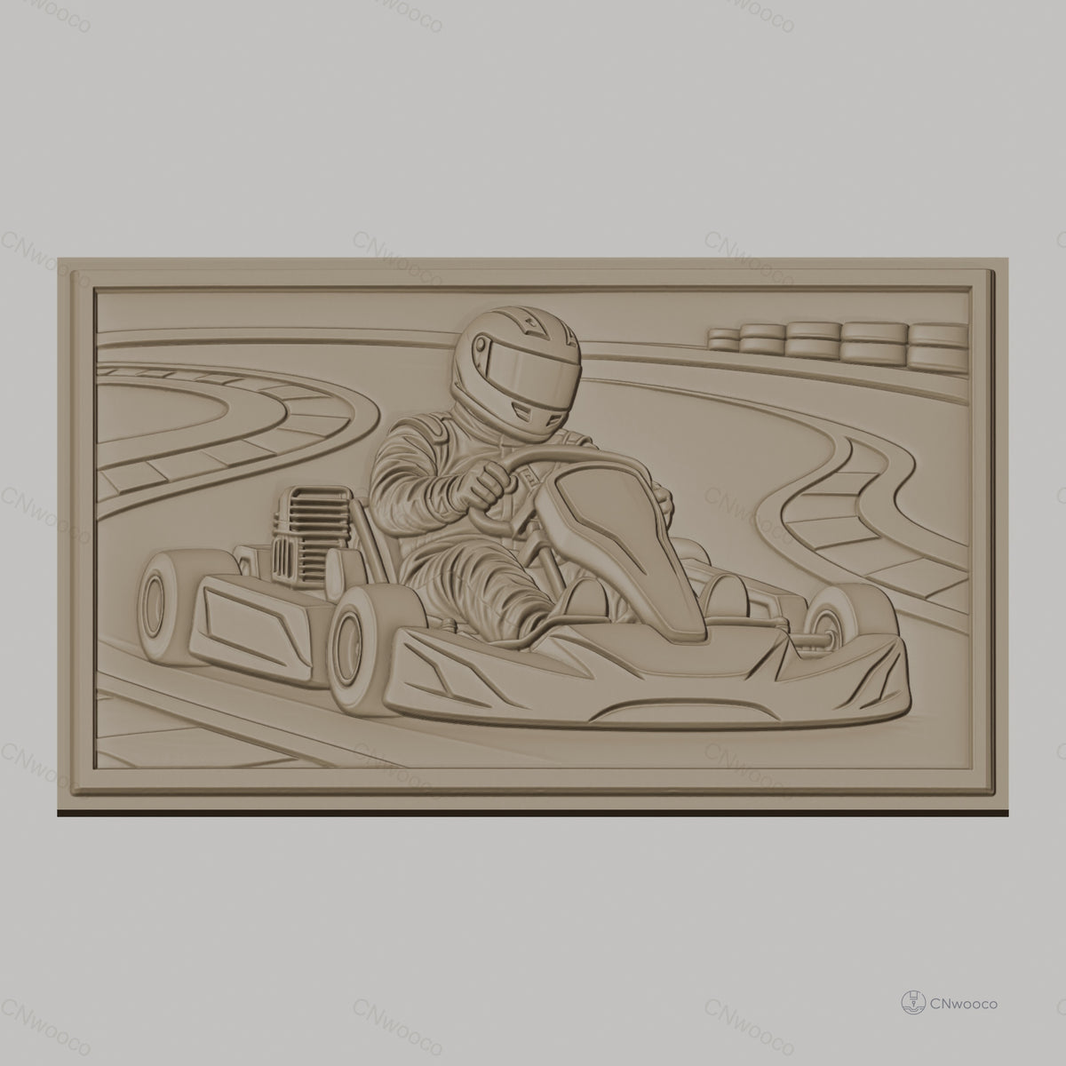 Fichier CNC & impression 3D karting, pilote en course sur circuit, haute qualité relief STL