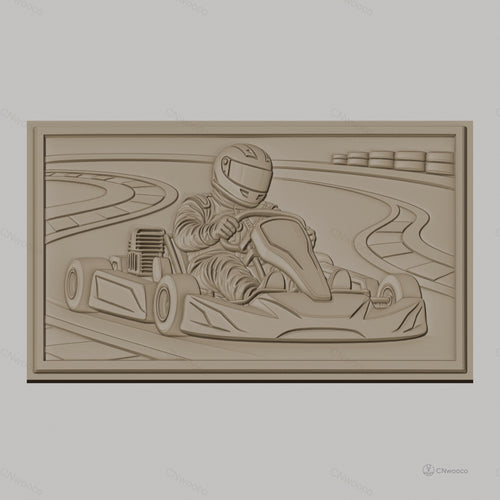 Fichier CNC & impression 3D karting, pilote en course sur circuit, haute qualité relief STL