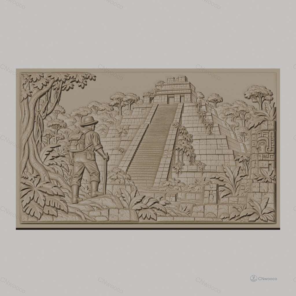Fichier CNC & impression 3D pyramide maya, explorateur, jungle, temple ancien haute qualité relief STL