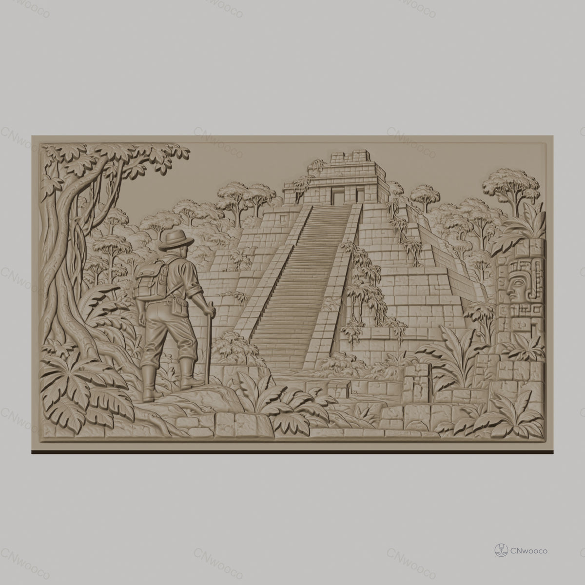 Fichier CNC & impression 3D pyramide maya, explorateur, jungle, temple ancien haute qualité relief STL