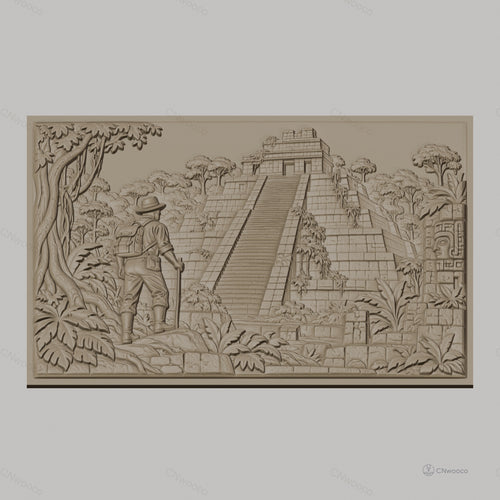 Fichier CNC & impression 3D pyramide maya, explorateur, jungle, temple ancien haute qualité relief STL