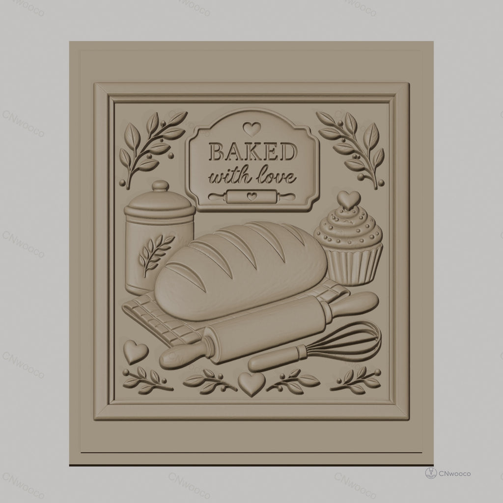 Fichier CNC & impression 3D thème boulangerie, pain, cupcake, rouleau à pâtisserie, fouet, haute qualité relief STL