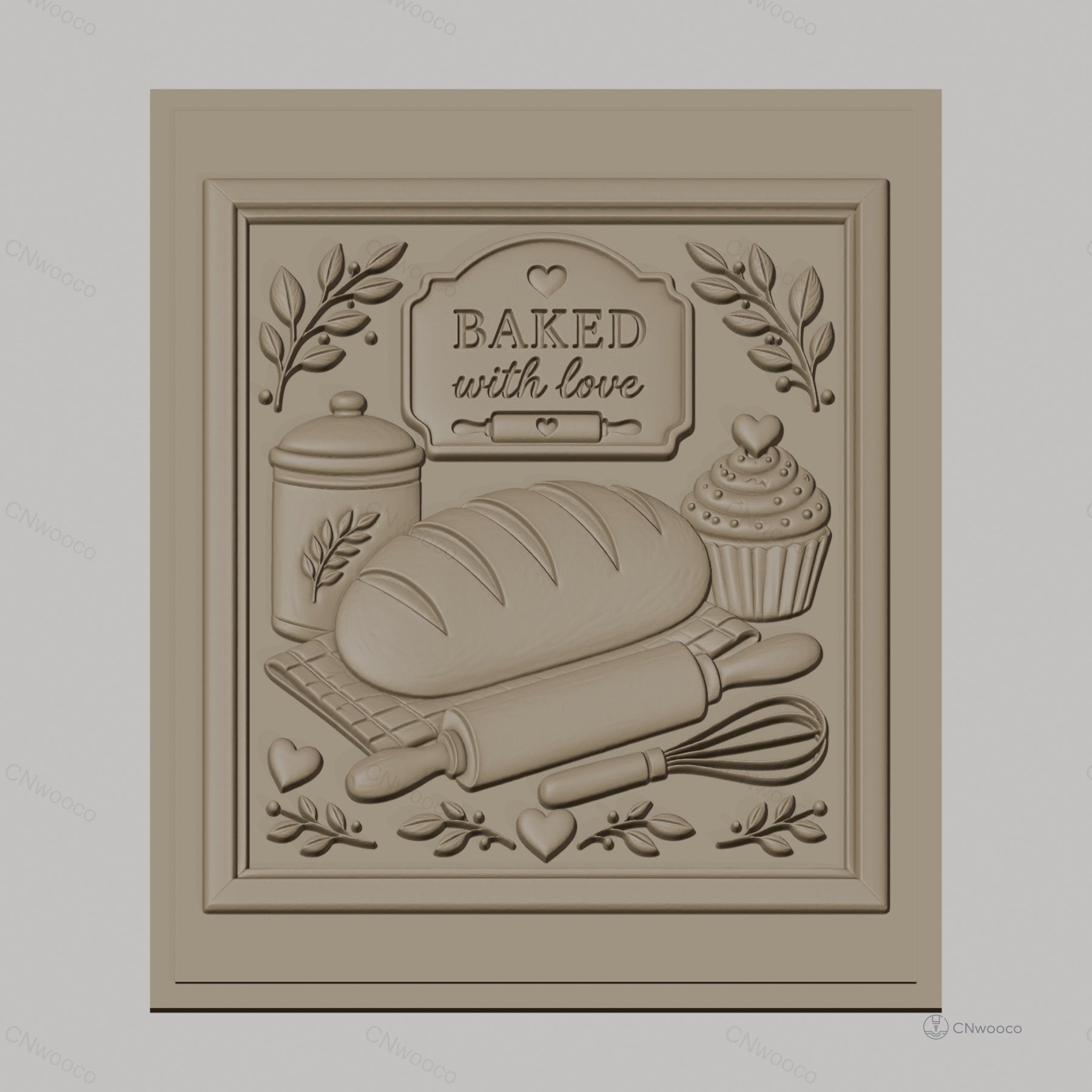 Fichier CNC & impression 3D thème boulangerie, pain, cupcake, rouleau à pâtisserie, fouet, haute qualité relief STL