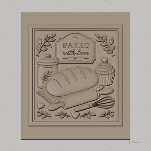 Fichier CNC & impression 3D thème boulangerie, pain, cupcake, rouleau à pâtisserie, fouet, haute qualité relief STL