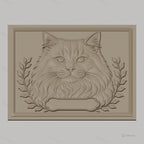 Fichier CNC & impression 3D Chat persan, portrait détaillé avec feuillage, haute qualité relief STL