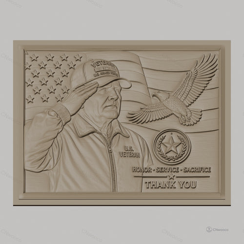 Fichier CNC & impression 3D hommage vétéran américain, drapeau USA, aigle et médaillon militaire, haute qualité relief STL