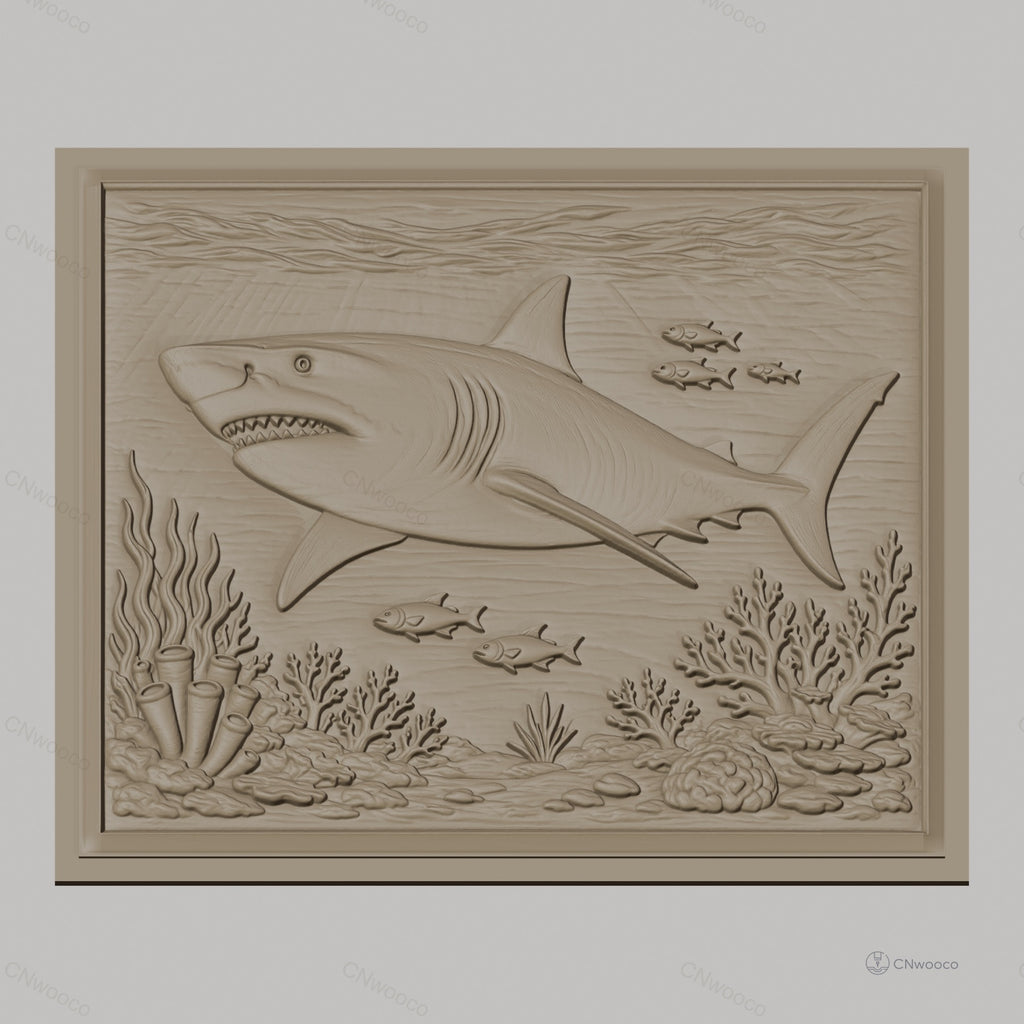 Fichier CNC & impression 3D requin, poissons et récif corallien, haute qualité relief STL