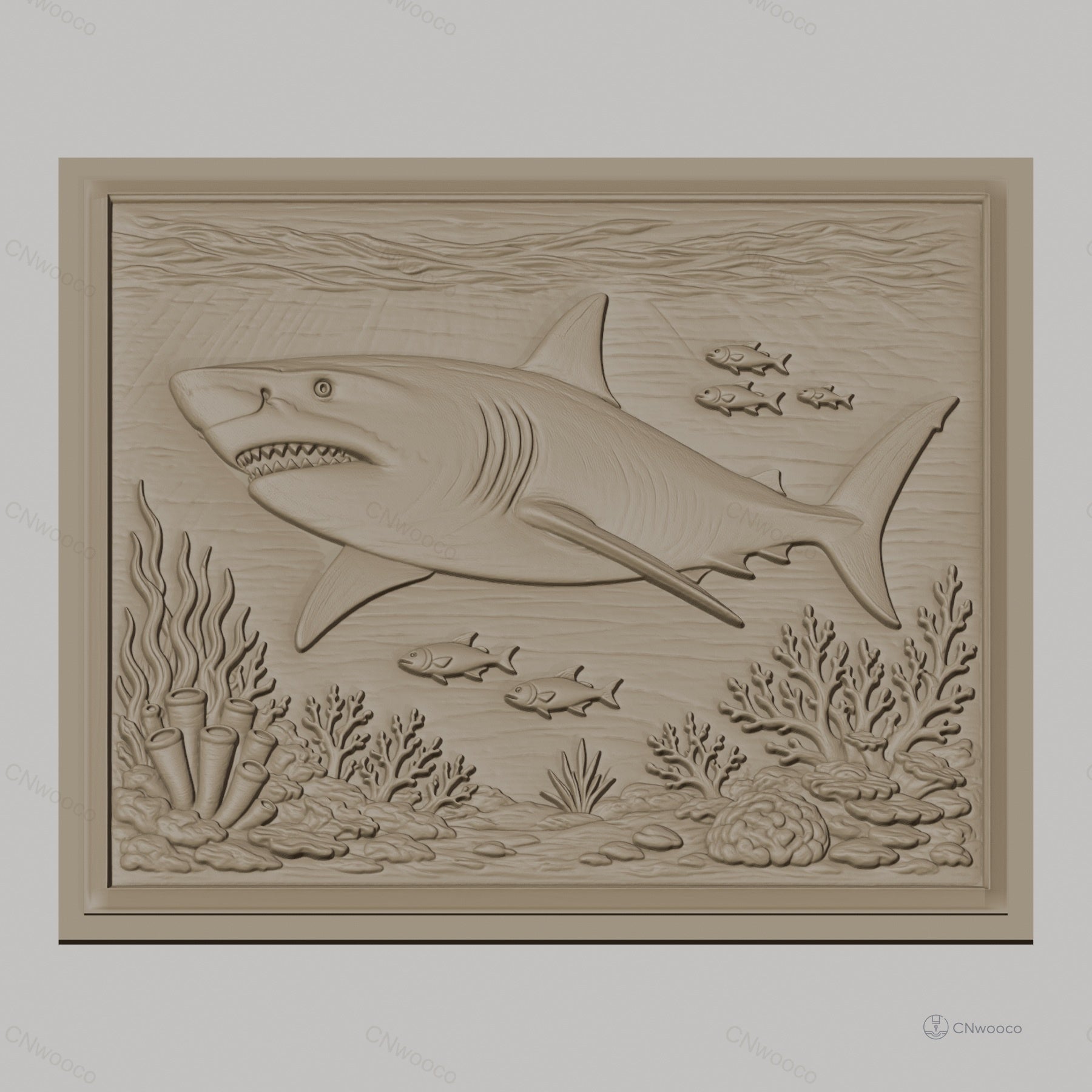 Fichier CNC & impression 3D requin, poissons et récif corallien, haute qualité relief STL