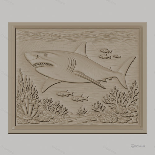 Fichier CNC & impression 3D requin, poissons et récif corallien, haute qualité relief STL