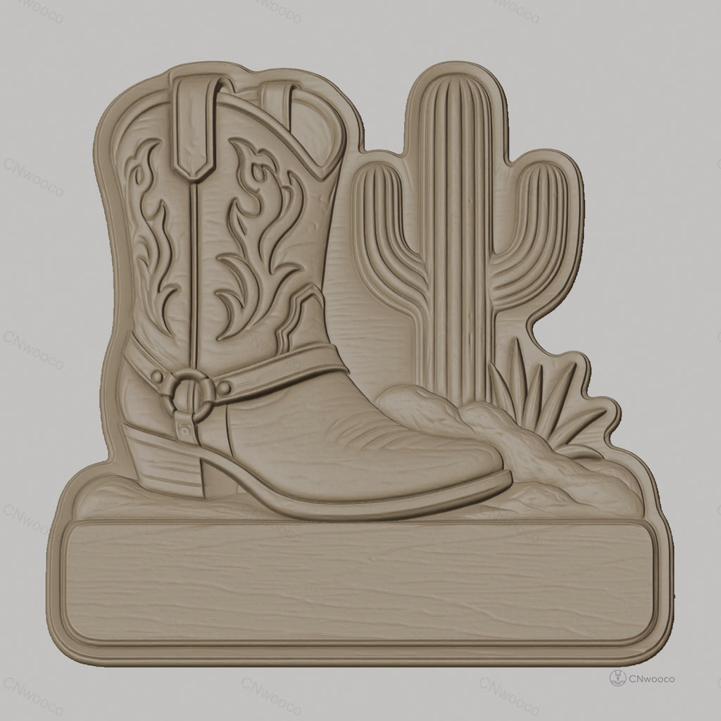 Fichier CNC & impression 3D décoration western bottes et cactus, STL très haute qualité