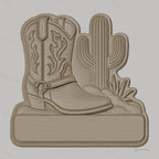 Fichier CNC & impression 3D décoration western bottes et cactus, STL très haute qualité