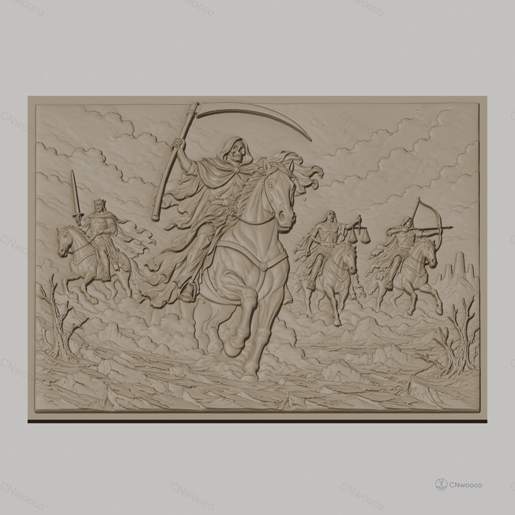 Fichier CNC & impression 3D cavalier de l'apocalypse, chevaliers soldats armés, haute qualité relief STL