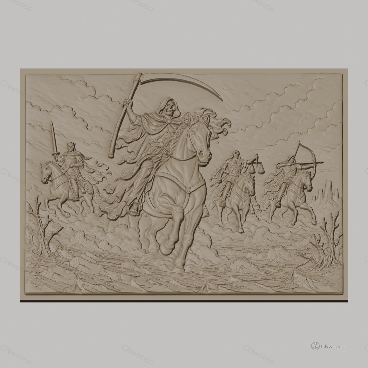 Fichier CNC & impression 3D cavalier de l'apocalypse, chevaliers soldats armés, haute qualité relief STL