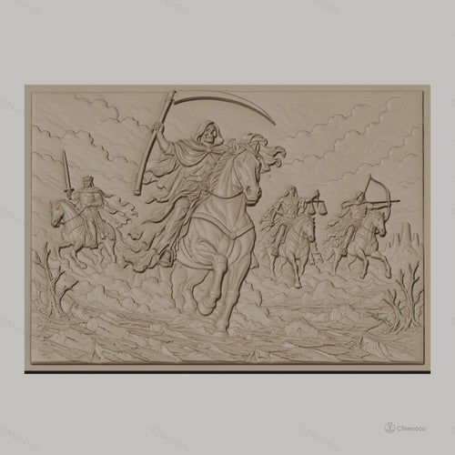 Fichier CNC & impression 3D cavalier de l'apocalypse, chevaliers soldats armés, haute qualité relief STL