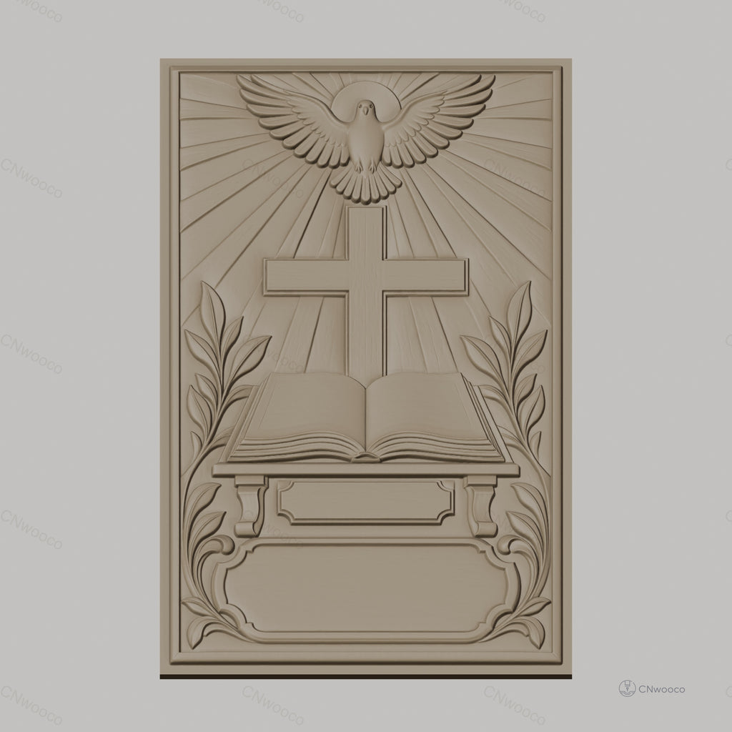 Fichier CNC & impression 3D religieux, Croix, colombe, Bible, haute qualité relief STL