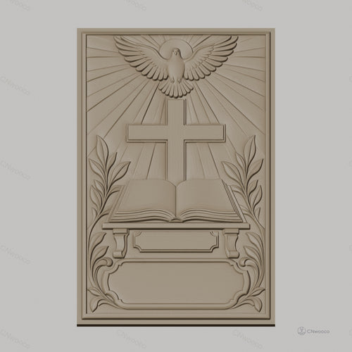 Fichier CNC & impression 3D religieux, Croix, colombe, Bible, haute qualité relief STL