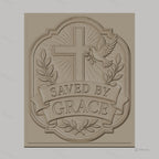 Fichier CNC & impression 3D Croix chrétienne, colombe de la paix, bannière Saved by Grace, feuillage, haute qualité relief STL
