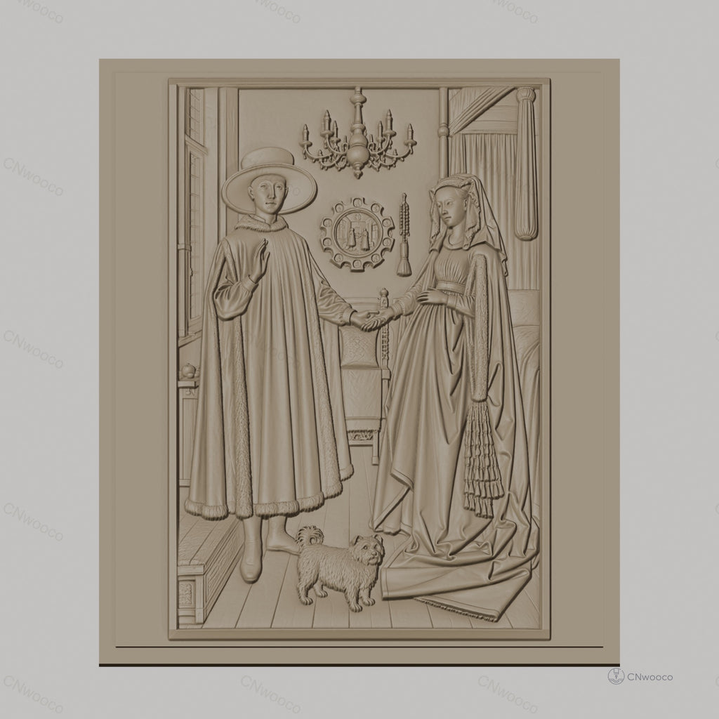 Fichier CNC & impression 3D Portrait de couple historique avec chien et chandelier, haute qualité relief STL
