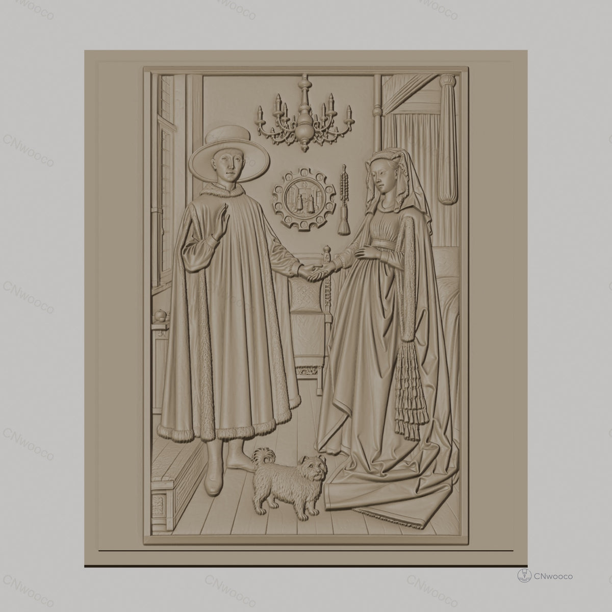 Fichier CNC & impression 3D Portrait de couple historique avec chien et chandelier, haute qualité relief STL