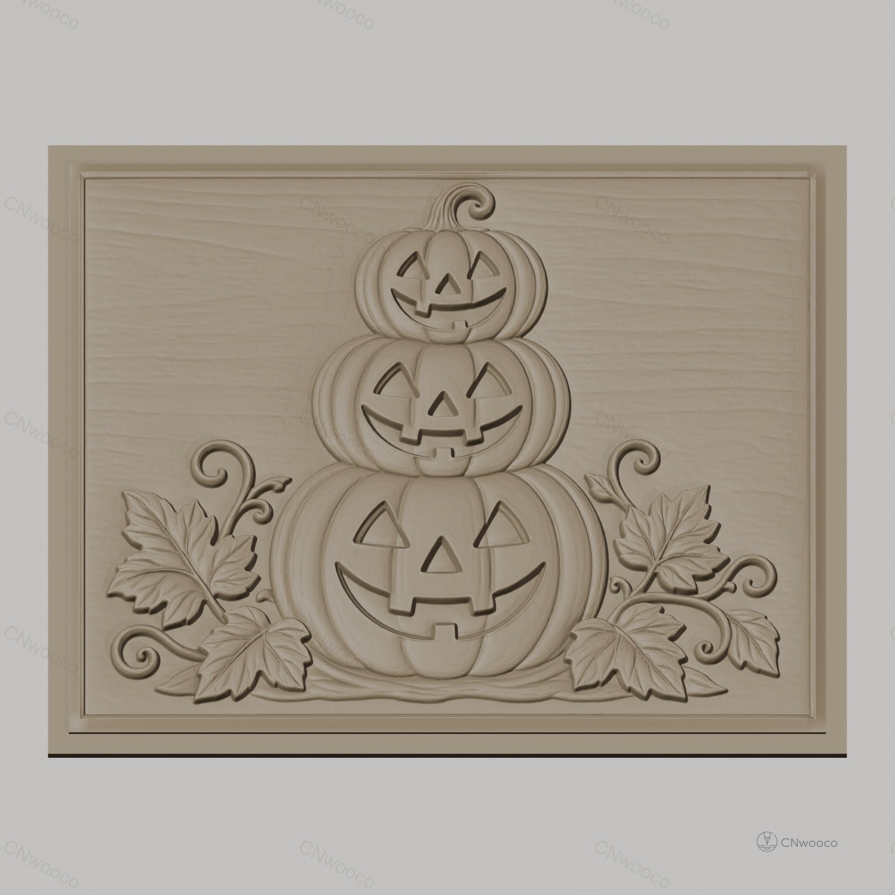 Fichier CNC & impression 3D Halloween, citrouilles empilées avec feuilles, haute qualité relief STL