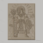 Fichier CNC & impression 3D guerrier aztèque, pyramides, bouclier et sceptre, haute qualité relief STL