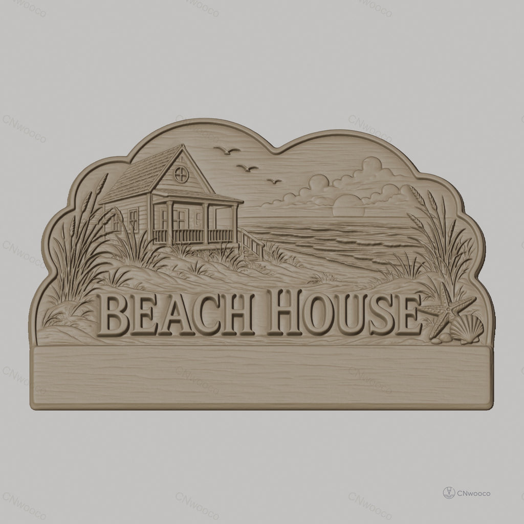 Fichier CNC porte-clés mural enseigne décorative Beach House, plage, cabane, décoration murale, STL très haute qualité
