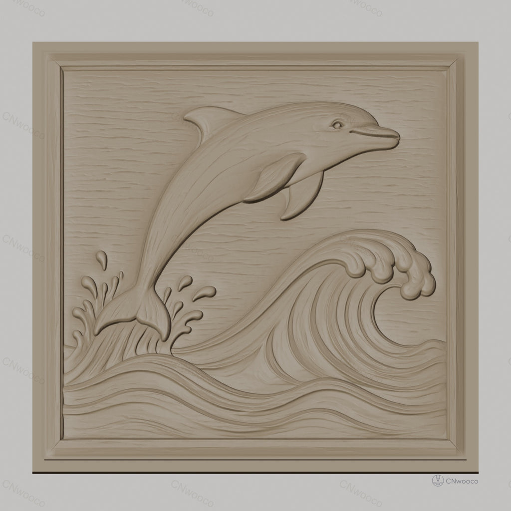 Fichier CNC & impression 3D dauphin sautant, vagues et éclaboussures, haute qualité relief STL