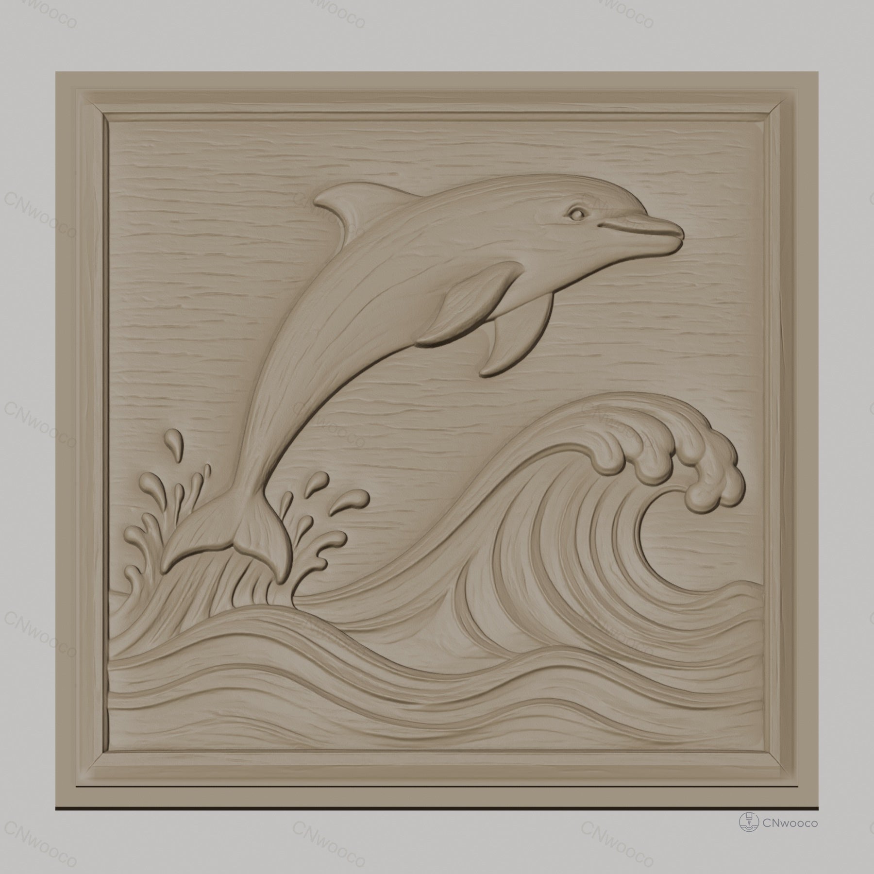 Fichier CNC & impression 3D dauphin sautant, vagues et éclaboussures, haute qualité relief STL
