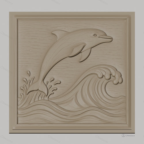 Fichier CNC & impression 3D dauphin sautant, vagues et éclaboussures, haute qualité relief STL