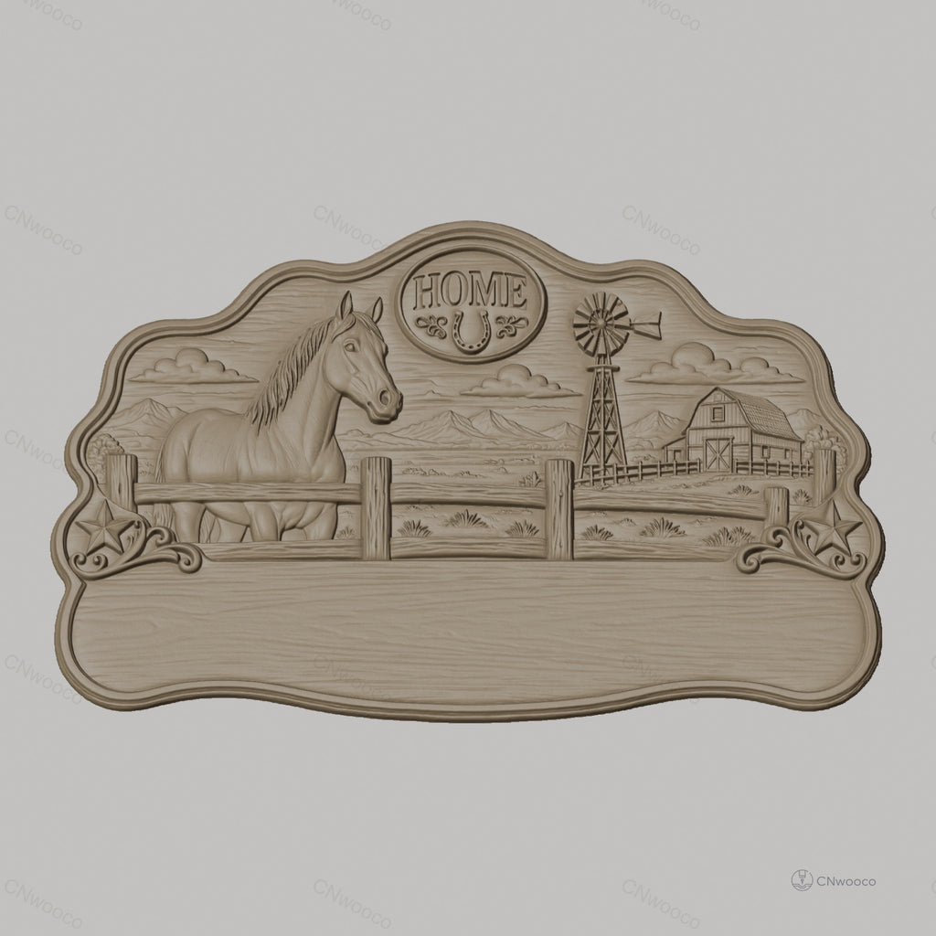 Fichier CNC Porte-clés muraux enseigne décorative ferme cheval, paysage ranch, STL très haute qualité