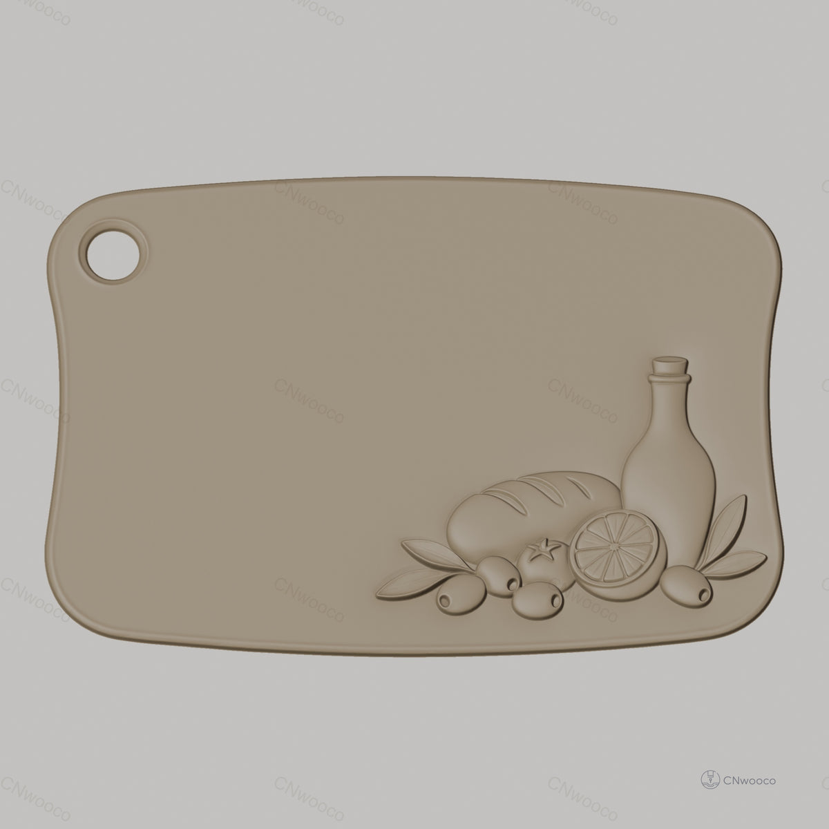 Fichier CNC art de la table avec pain olives citron bouteille, bas-relief pour sculpture sur bois, STL
