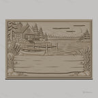 Fichier CNC & impression 3D cabane au bord du lac, bateau, ponton et paysage nature, haute qualité relief STL